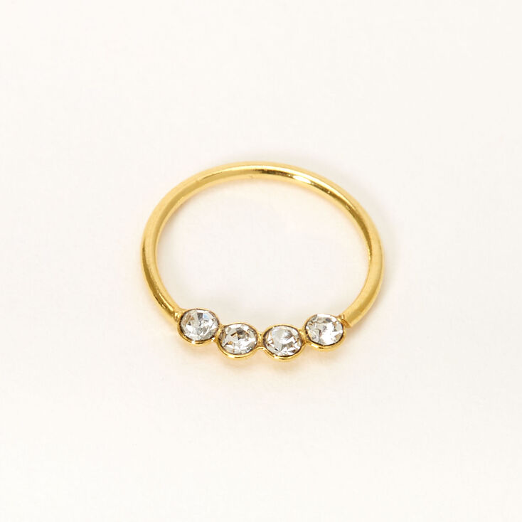 Gold Sterling Silver 22G Four Crystal Hoop Nose Ring,