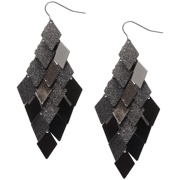 Hematite 3" Diamond Drop Earrings,