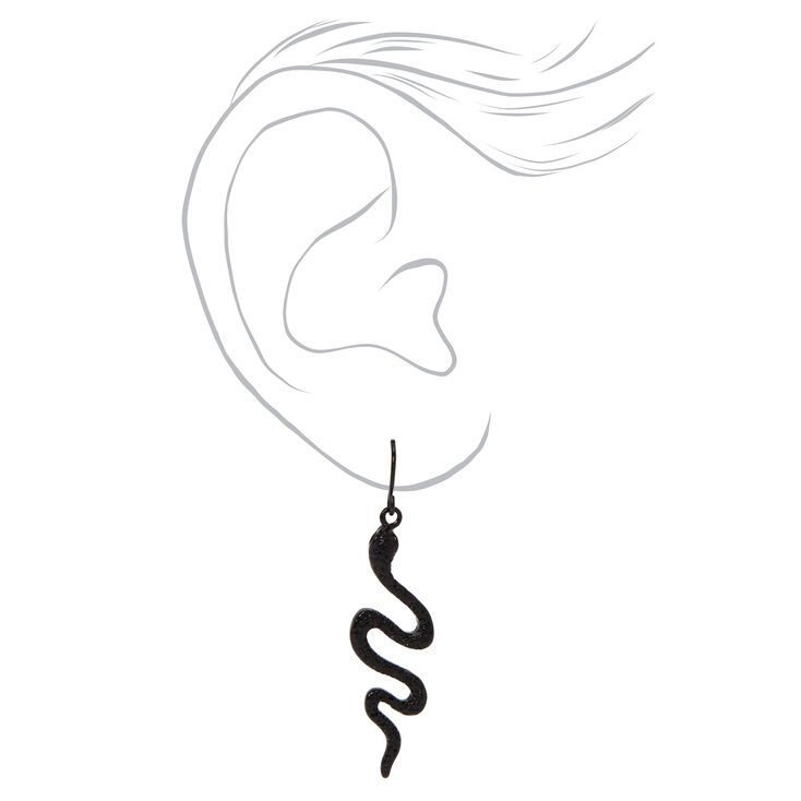 Black Embellished Snake Drop Earrings,