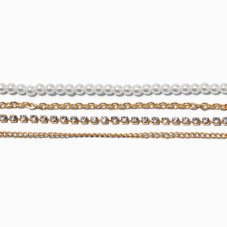 Gold-tone Mixed Chain Pearl Multi-Strand Bracelet,