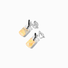 Silver 1&#39;&#39; Lemon Water Clip On Drop Earrings,