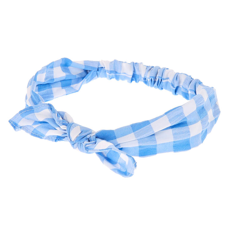 Gingham Knotted Bow Headwrap - Blue,