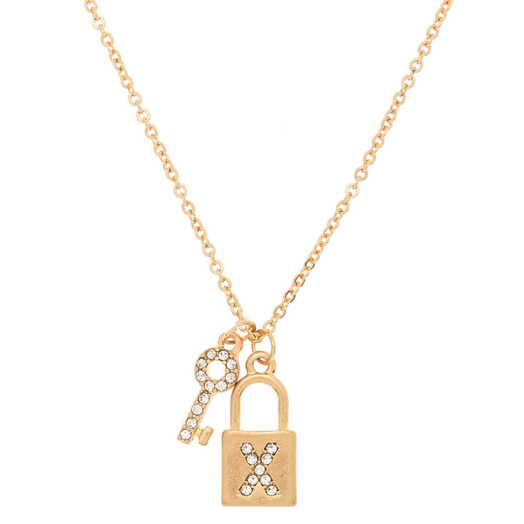 Gold Lock & Key Initial Pendant Necklace - X,