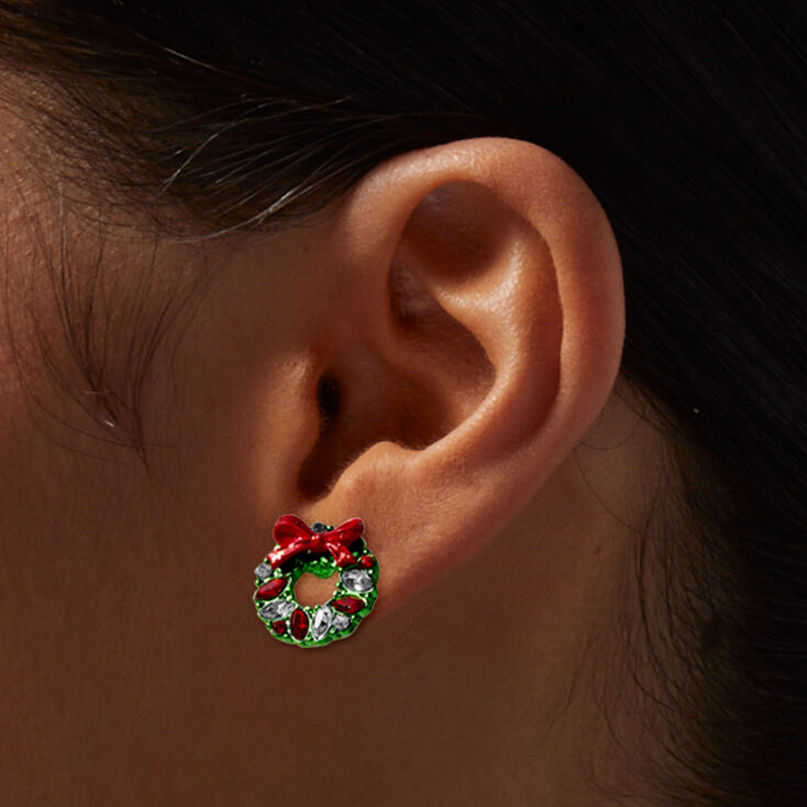 Gemstone Christmas Wreath Stud Earrings,