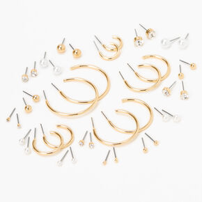 Gold Graduated Mixed Earrings - 20 Pack,