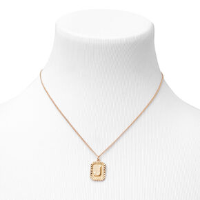 Gold-tone Initial Rectangle Medallion Pendant Necklace - J,