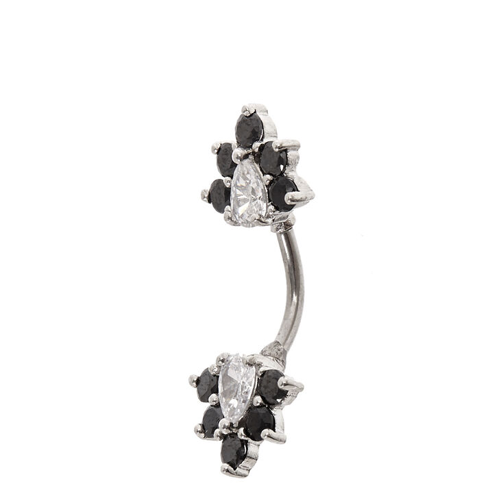 Cubic Zirconia Black Crystal Belly Bar,