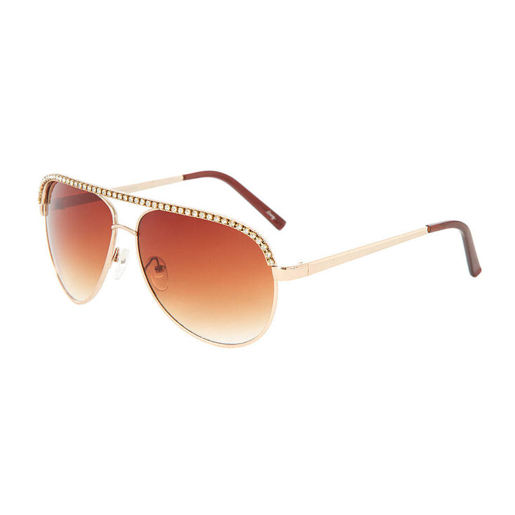 Stacy Gold & Rhinestone Aviator Sunglasses,