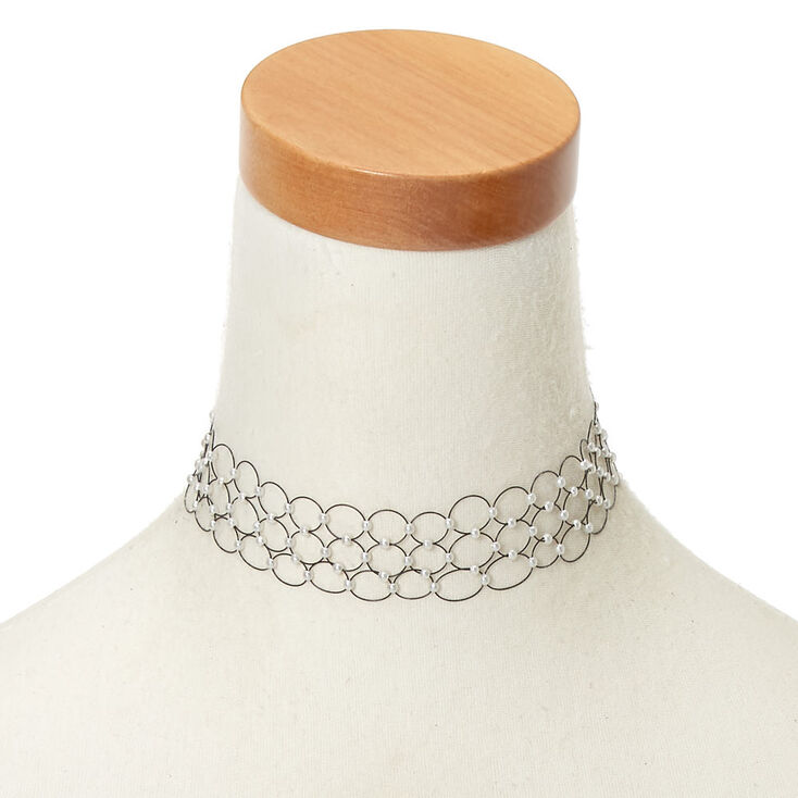 Pearl Three Row Tattoo Choker Necklace - Black,