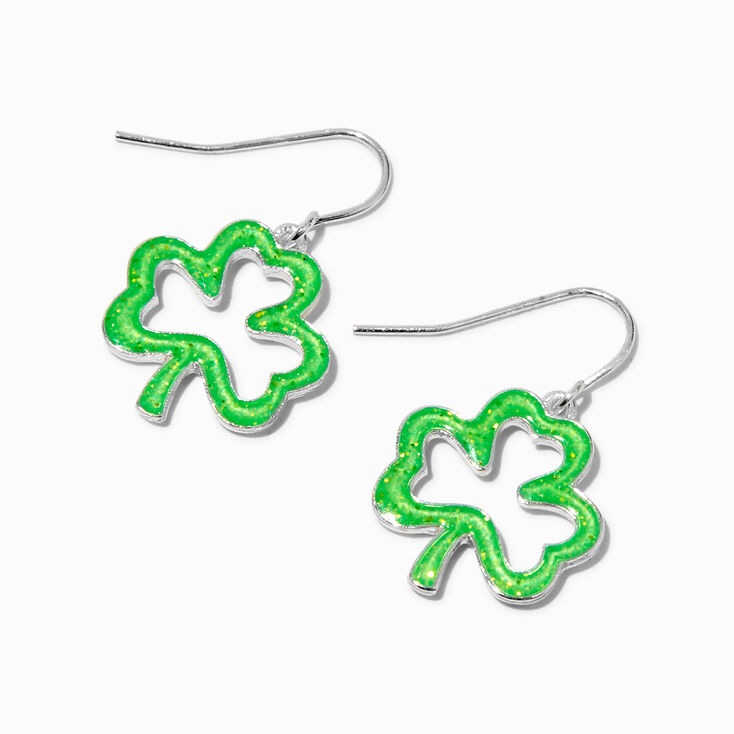 Glitter Shamrock Outline Drop Earrings,