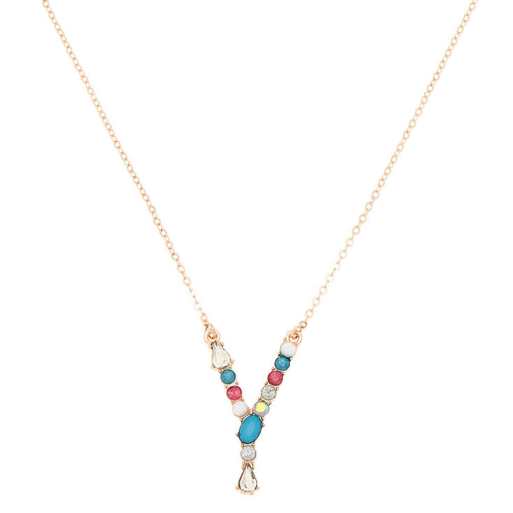 Embellished Long Initial Pendant Necklace - Y,