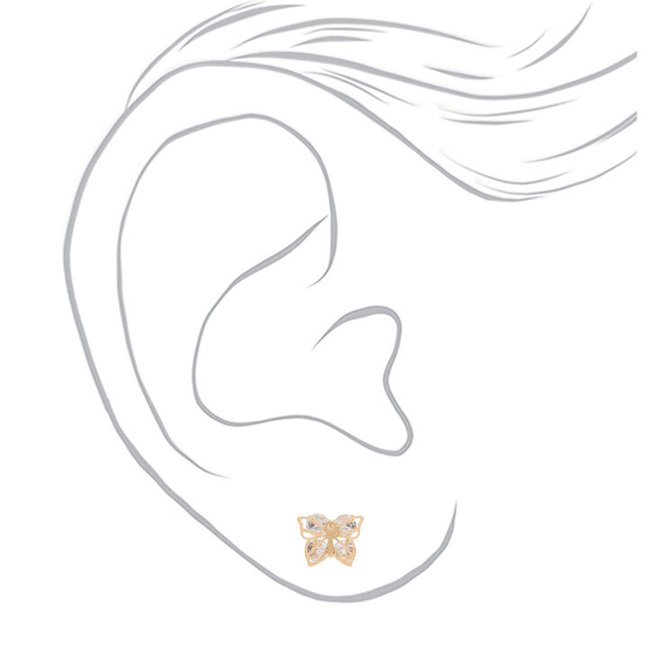 Gold Cubic Zirconia Butterfly Stud Earrings,