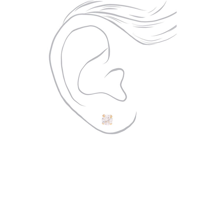 Gold Cubic Zirconia Graduated Round Stud Earrings - 3 Pack,