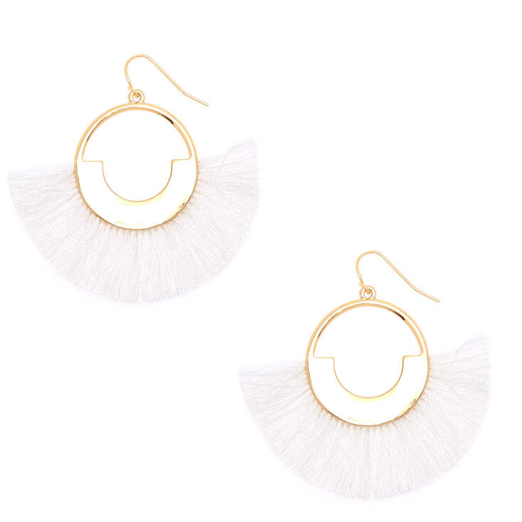 2" Geometric Fan Tassel Drop Earrings - White,