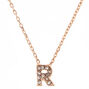 Rose Gold Embellished Initial Pendant Necklace - R,