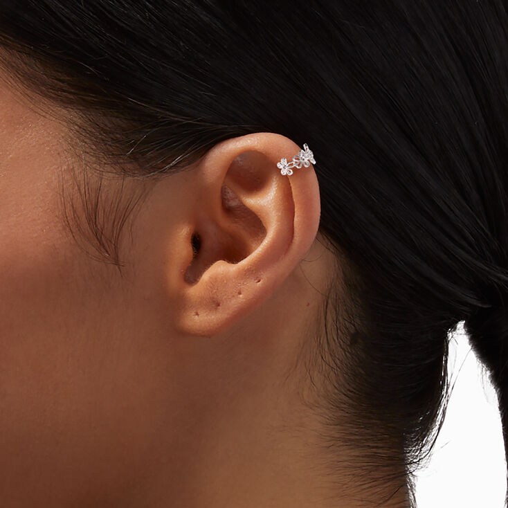 Silver Embellished Daisy Ear Cuff,