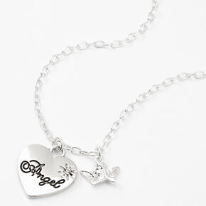 Silver Cherub Angel Heart Pendant Necklace,