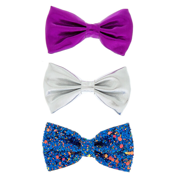 Holographic Glitter Mini Hair Bow Clips - 3 Pack,