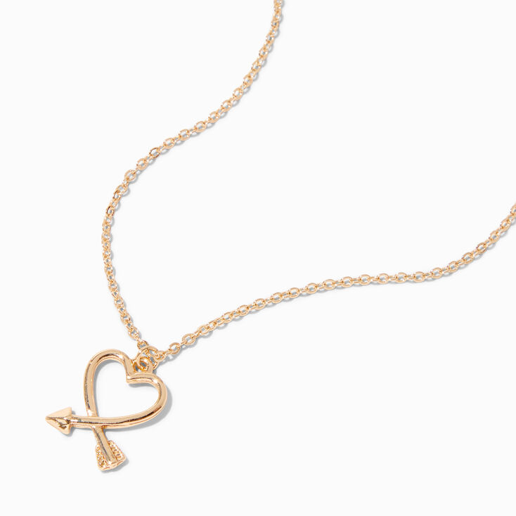 Gold Arrow Heart Pendant Necklace,