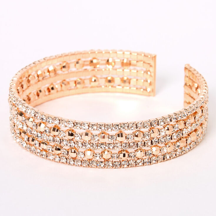 Rose Gold Rhinestone Infinity Disco Cuff Bracelet,