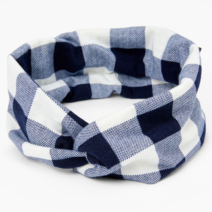 Plaid Twisted Headwrap - Blue and White,