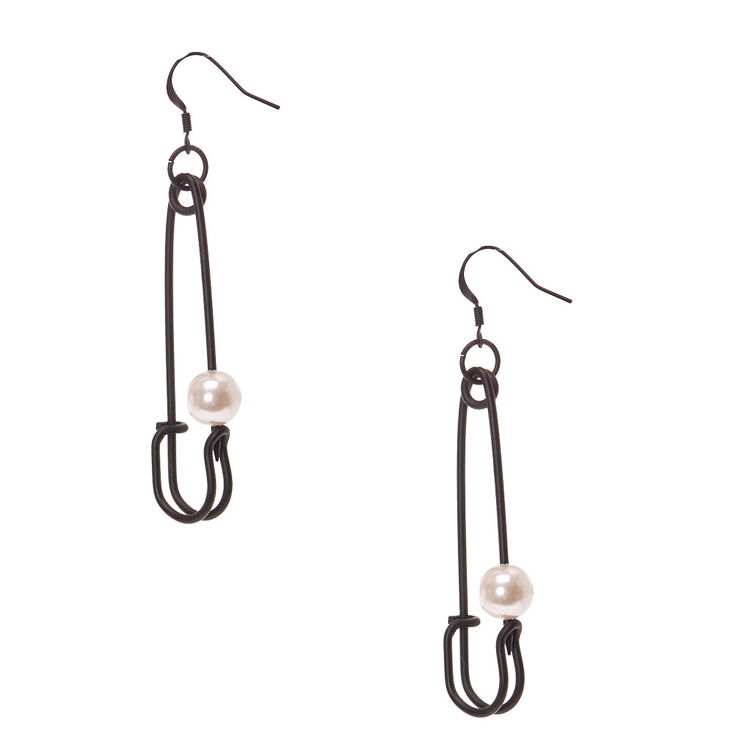 Black Safety Pin With Pearl Earrings Icing Us Black Safety Pin With Pearl Earrings