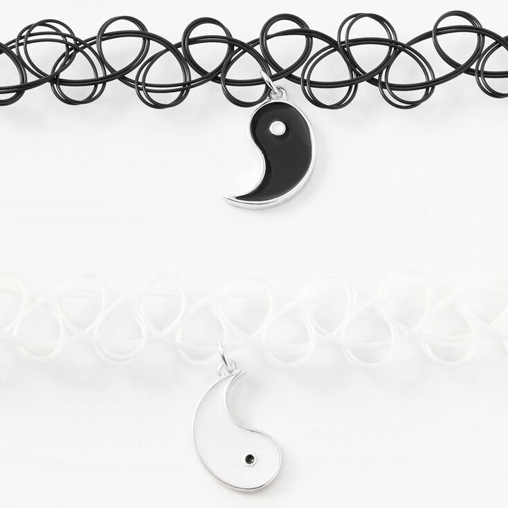 Best Friends Yin Yang Black &amp; White Tattoo Choker Necklaces - 2 Pack,