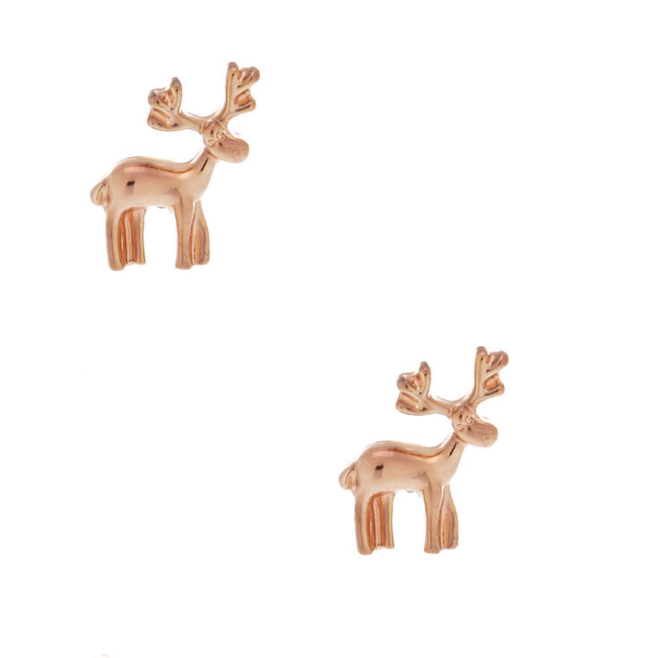 Rose Gold Reindeer Stud Earrings,