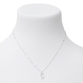 Silver Half Stone Initial Pendant Necklace - C,