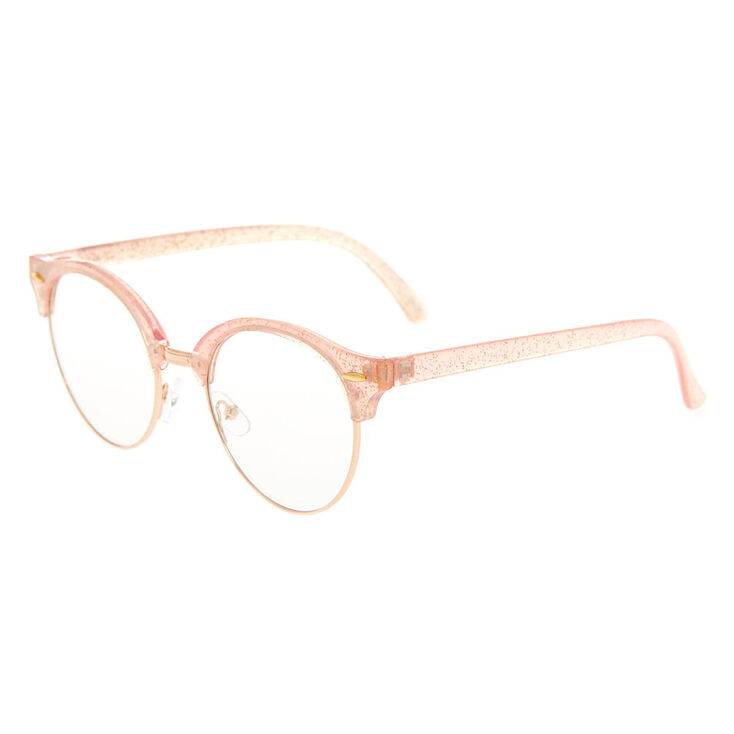 Rose Gold Glitter Browline Clear Lens Frames - Pink,