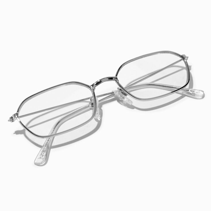 Silver Slim Rounded Rectangle Clear Lens Frames,