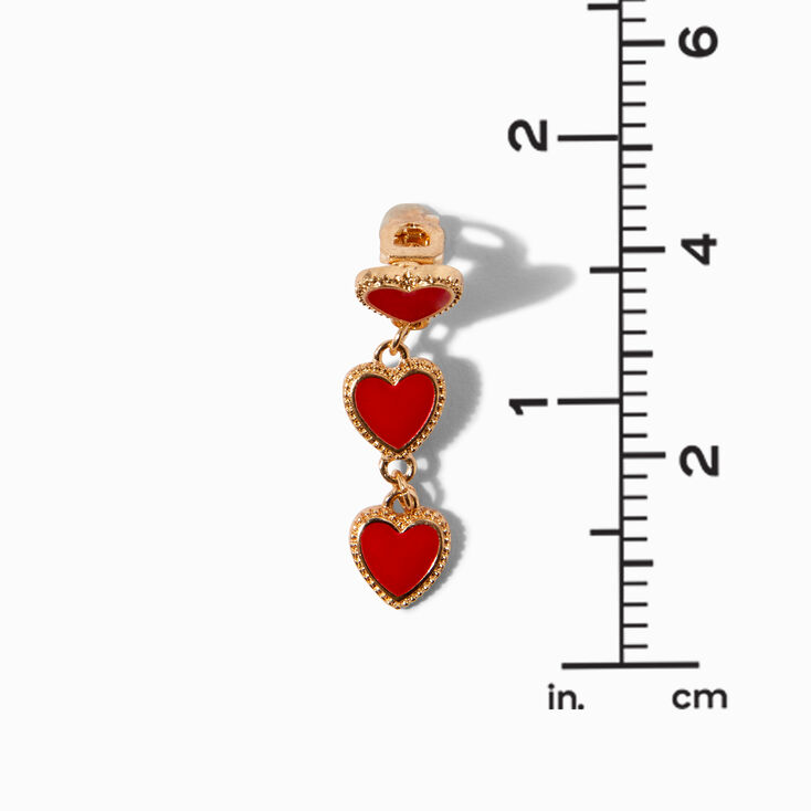 Gold 1.5&quot; Ornate Heart Linear Drop Clip-On Earrings,