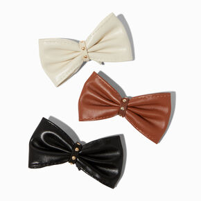 Studded Leather Bow Hair Clips - 3 Pack,