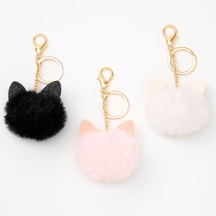 Gold Pom Pom Cat Keychains - 3 Pack,
