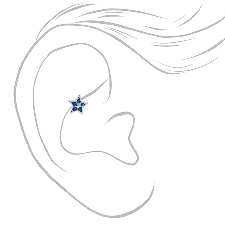 Silver 16G Crystal Pearl Rook Earrings - Blue, 3 Pack,