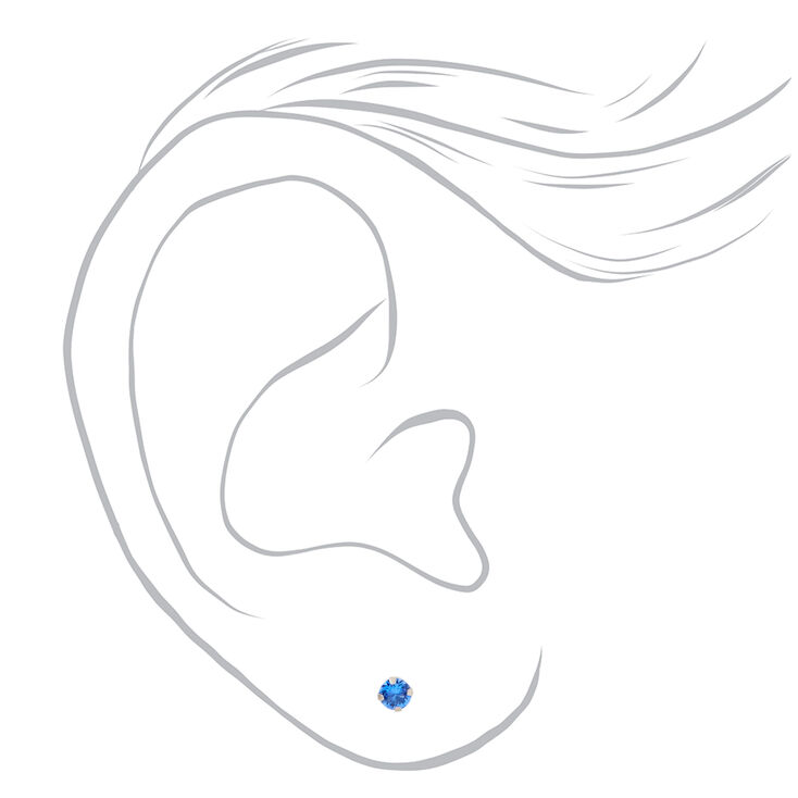 14kt White Gold 3mm September Sapphire Crystal Studs Ear Piercing Kit with Ear Care Solution,