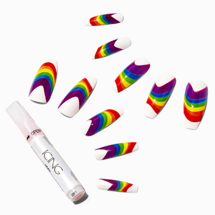 Rainbow Swirl XL Coffin Vegan Faux Nail Set - 24 Pack,