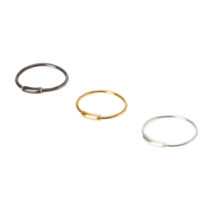 Sterling Silver 23G Mixed Metal Bar Hoop Nose Rings - 3 Pack,