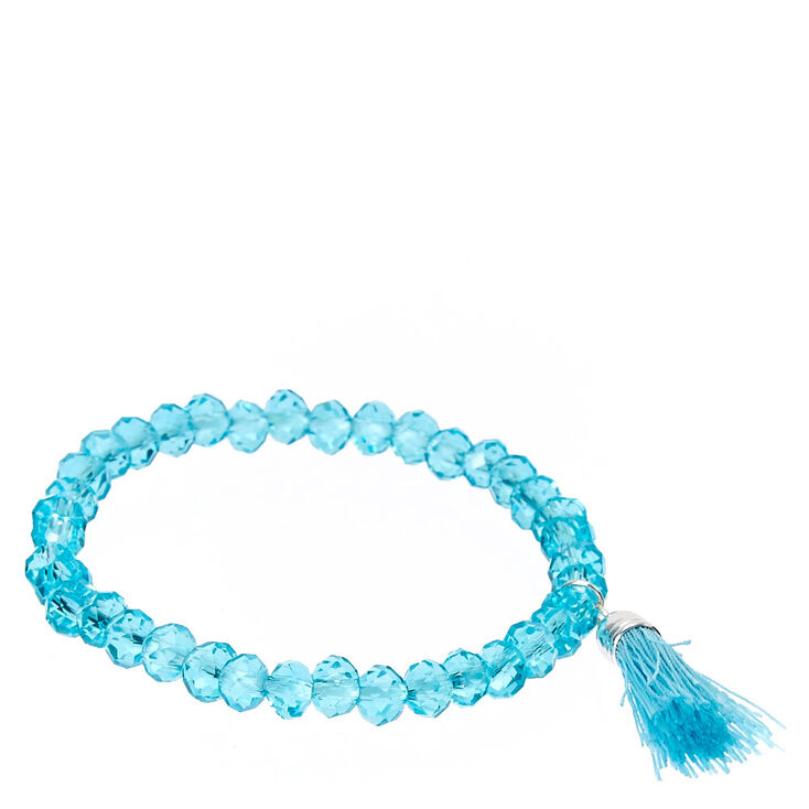 Turquoise Faceted Bead with Tassel Charm Stretch Bracelet,