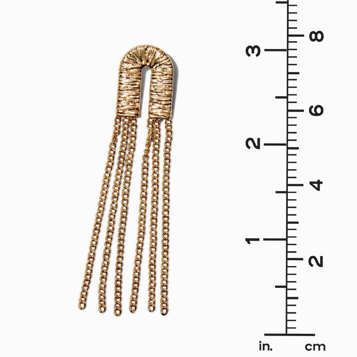 Gold-tone Horseshoe Chain Fringe 3&quot; Drop Earrings,