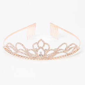 Rose Gold-tone Lotus Flower Rhinestone Tiara,