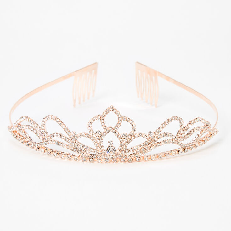 Rose Gold-tone Lotus Flower Rhinestone Tiara,