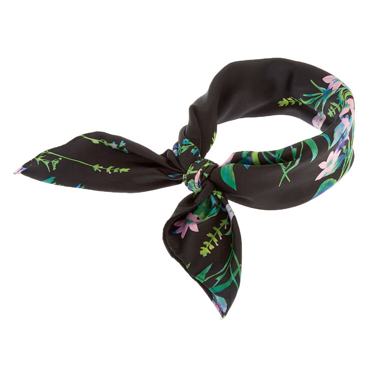 Floral Print Scarf Headwrap - Black,