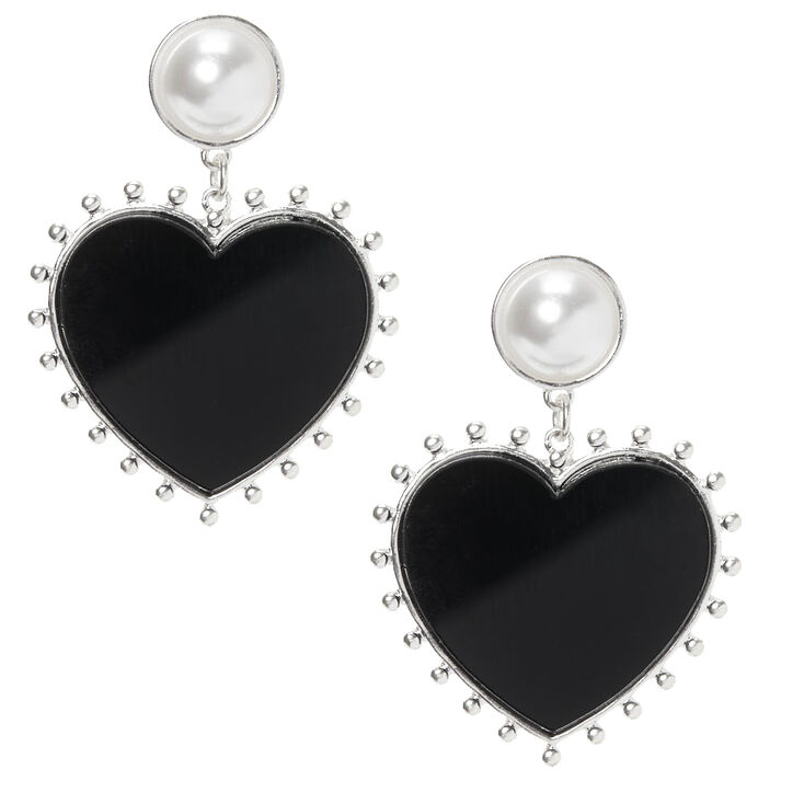 Silver 1.5" Heart Drop Earrings,