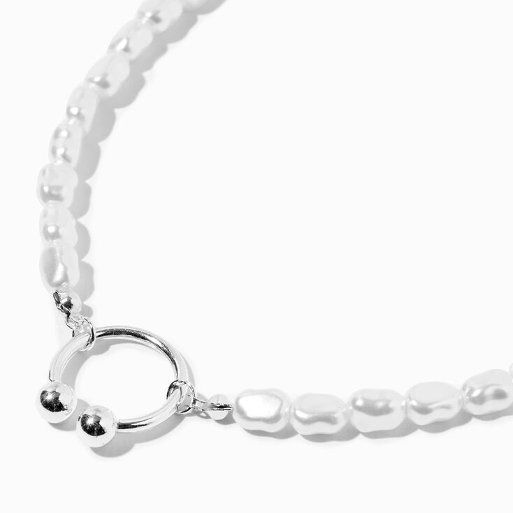 Silver Bull Ring Pendant Pearl Necklace,