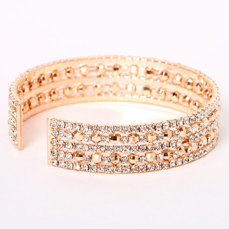 Rose Gold Rhinestone Infinity Disco Cuff Bracelet,