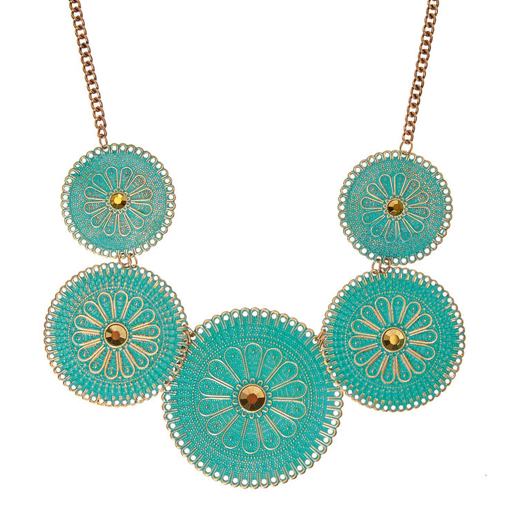 Antique Mint Filigree Disc Necklace,