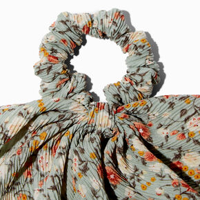 Green Floral Pleated Hair Scrunchie Scarf,