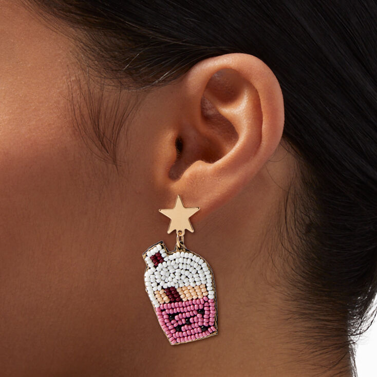 Pink Beaded Bubble Tea 1.5&quot; Drop Earrings,