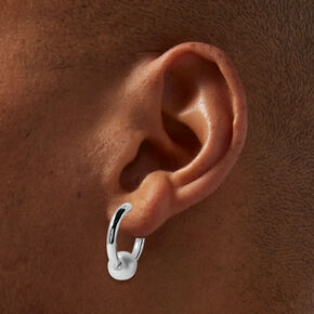 Pearl Bead Silver-tone 15MM Huggie Hoop Earrings,